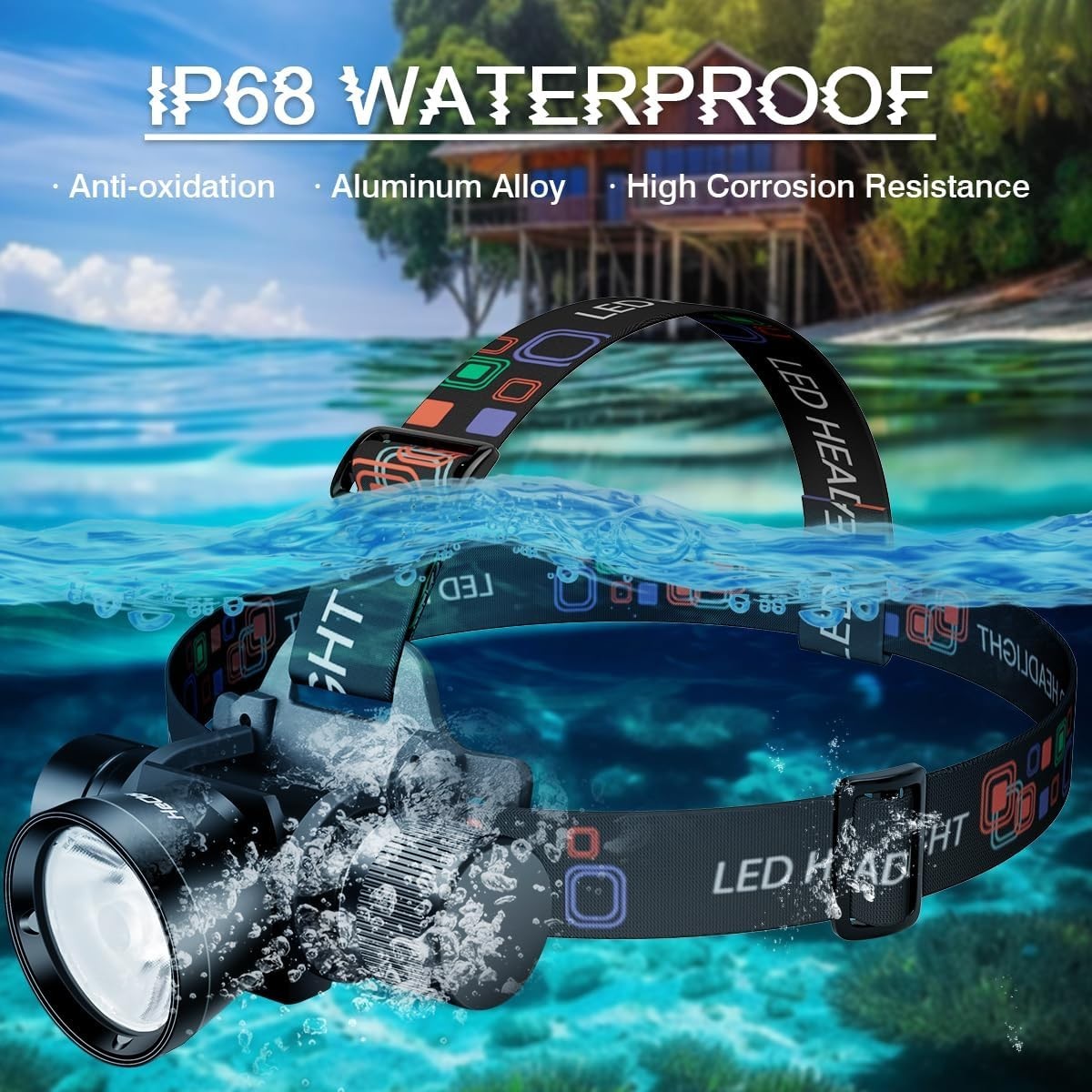 3000 Lumens Super Bright Diving Headlamp Waterproof Dive Flashlight Rech...