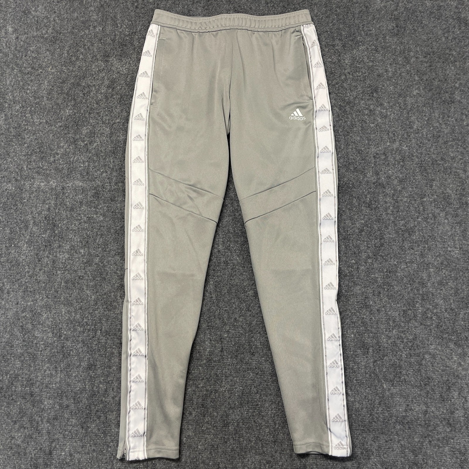 Adidas Track Pants Mens Small Gray Elastic Waist Logo Ankle Zip Trapped Leg