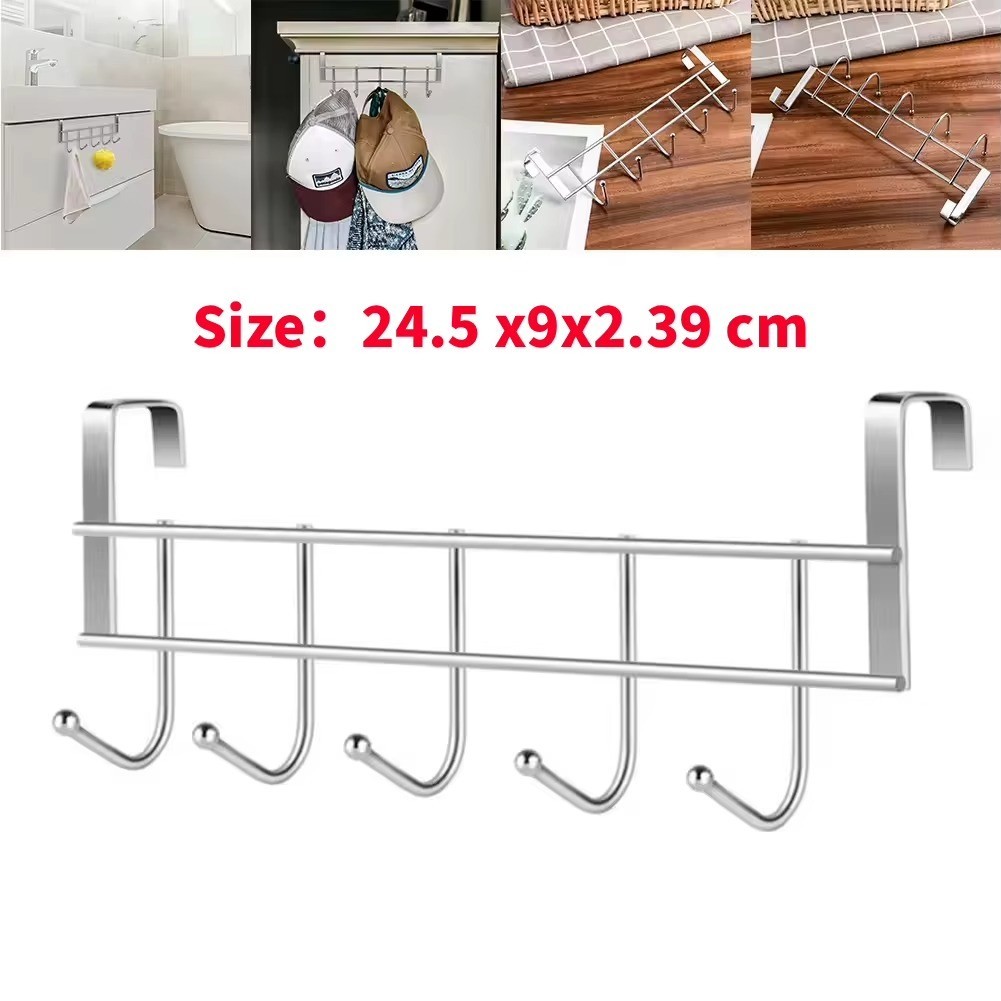 Over The Door Hook, Organizer Rack, Hanging for Coats, Hats, Towels, 5 Hook NEW