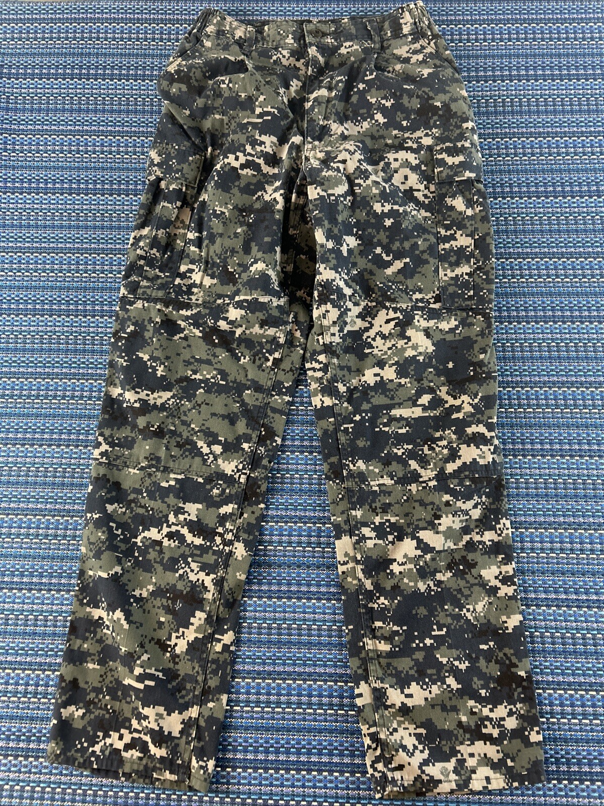 US Navy Military Blue Digital Camo Mens Small Long Trousers Cargo Utility  #6564