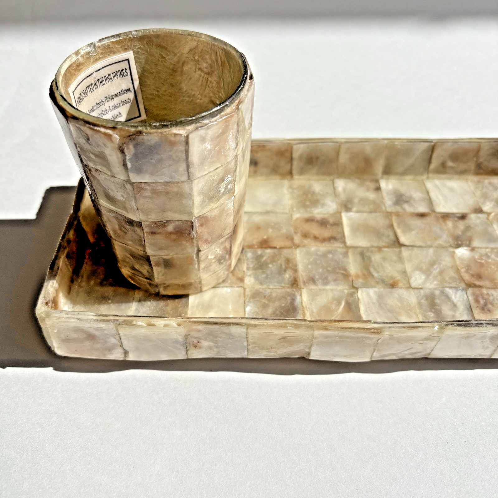 Bath Set Tray Tumbler Cup Capiz Shell Mosaic 10 x 4.75” Handmade Philippines