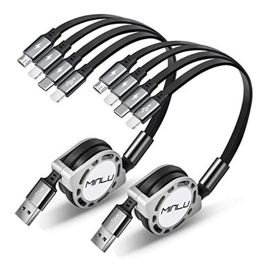 4Ft/1.2M Multi Retractable Charger Cord 4A,  4-in-1 Charging Cable with Gray