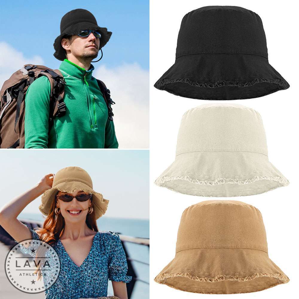 Frayed Bucket Hats Plain Cotton Distressed Outdoor Vintage Summer Beach Sun Hat