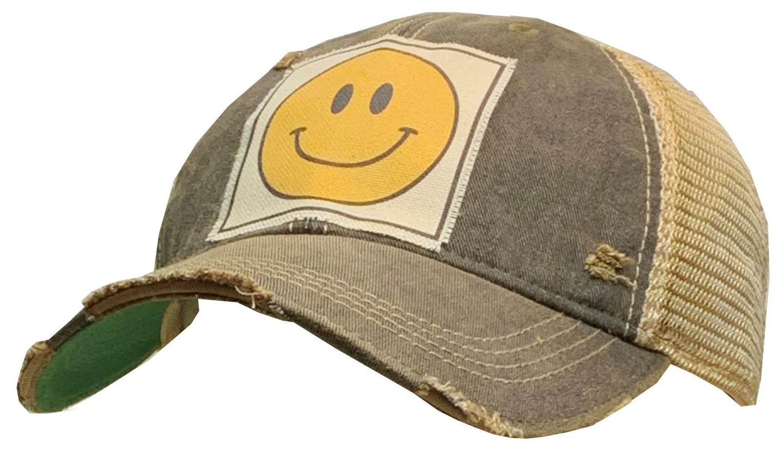 VINTAGE LIFE Happy Face Distressed Trucker Cap, One Size,