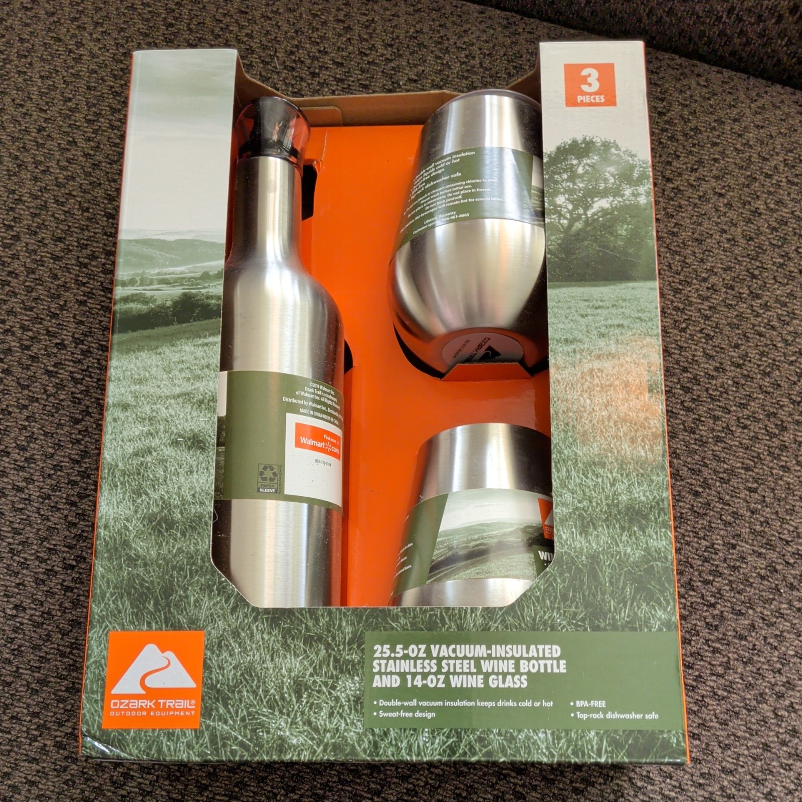 Ozark Trail Outdoor Equipment 3 Piece Stainless Steel Insulated Wine Set ~ New