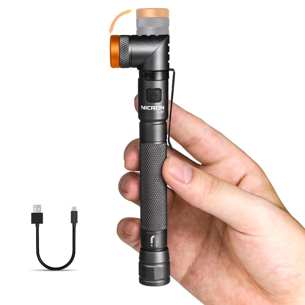 B73R Pen Flashlights 90 Degree Rotatable Flashlight 300 Lumen 4 Modes with SO...