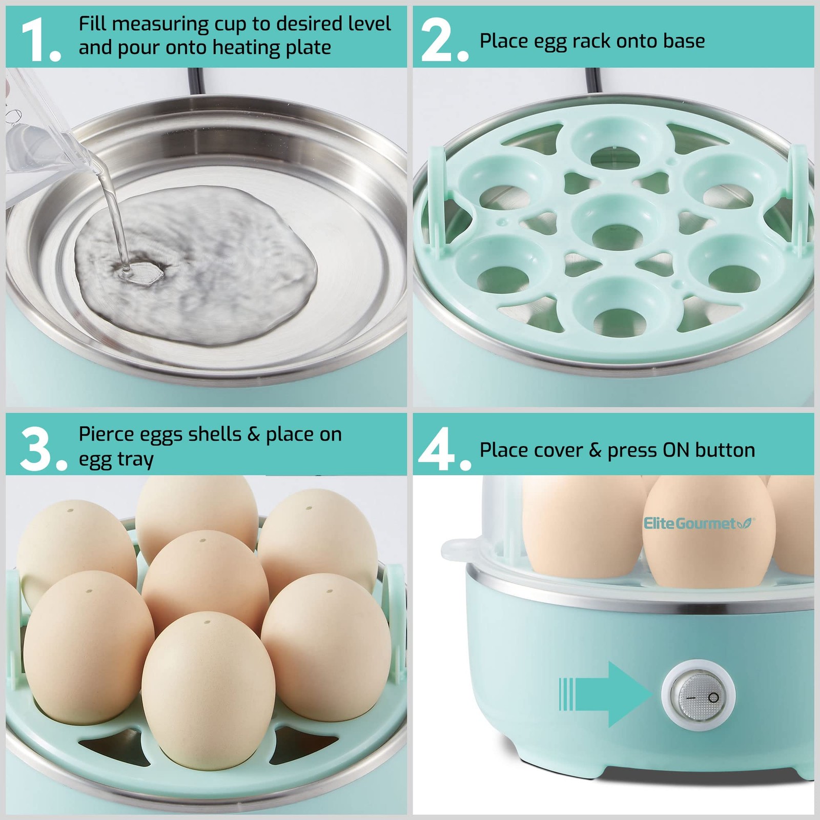 Elite Gourmet EGC115M Easy Egg Cooker Electric 7-Egg 7 Egg, Retro Mint