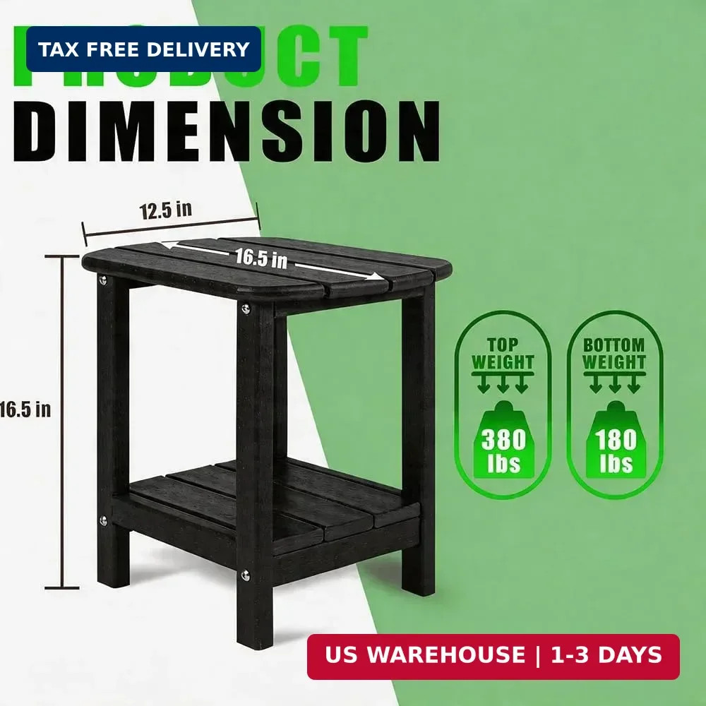 Adirondack Square Outdoor Side Table,2-Tier Storage Patio Side Table with Weathe