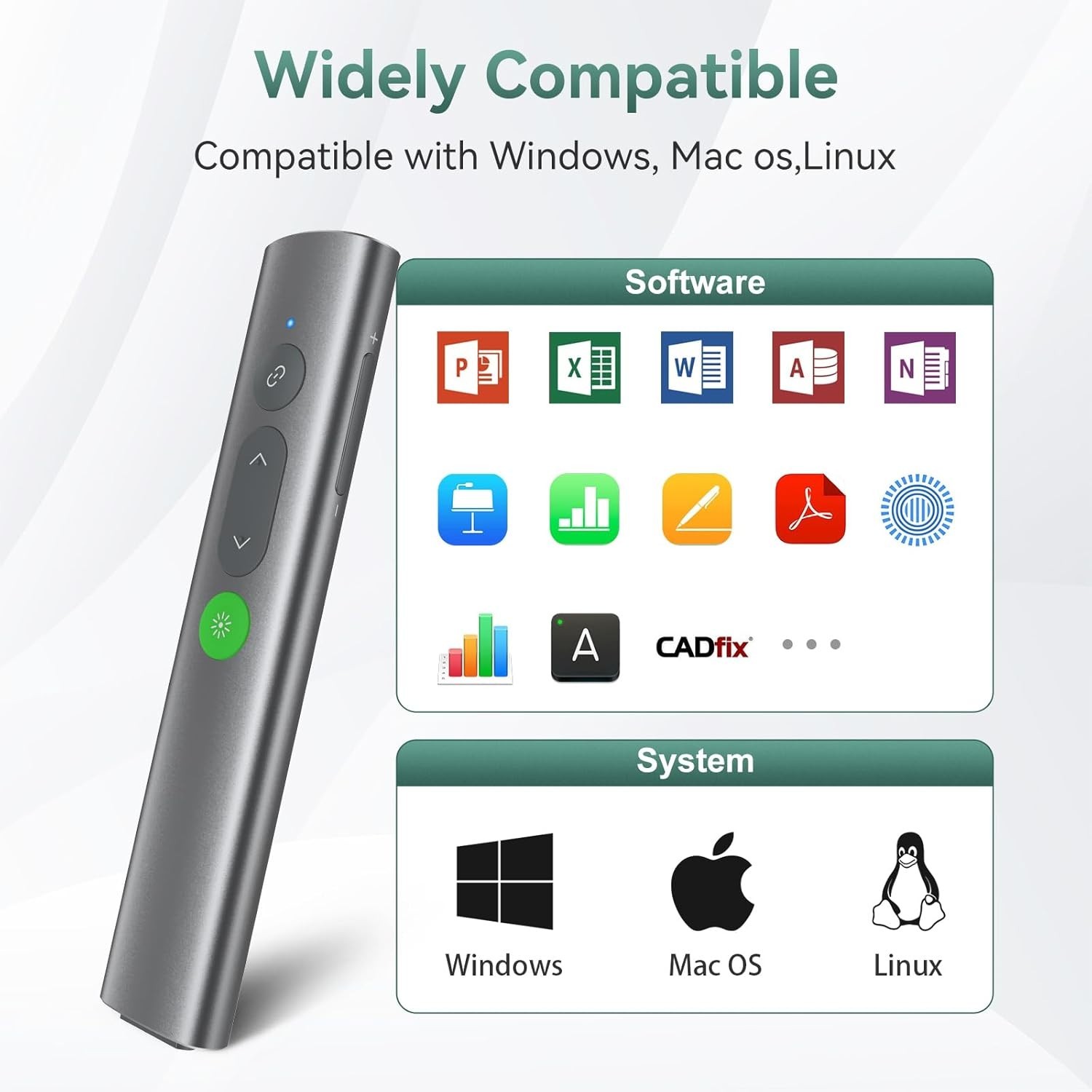 Wireless Presentation Clicker with Green Laser Pointer for PowerPoint Slides
