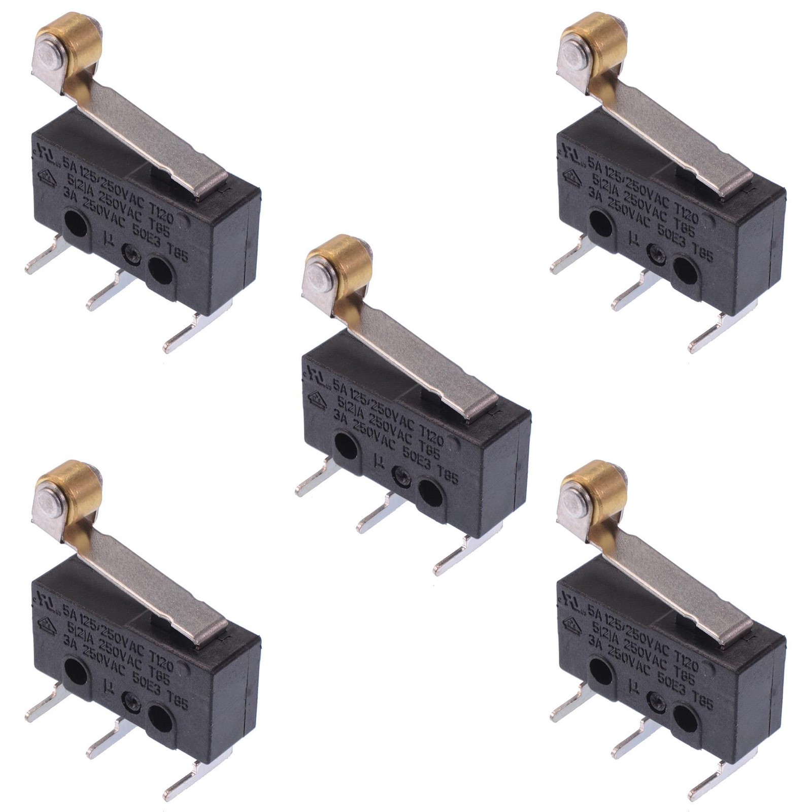 5 x 17mm Roller Lever Horizontal PCB V4 Miniature Microswitch SPDT 5A