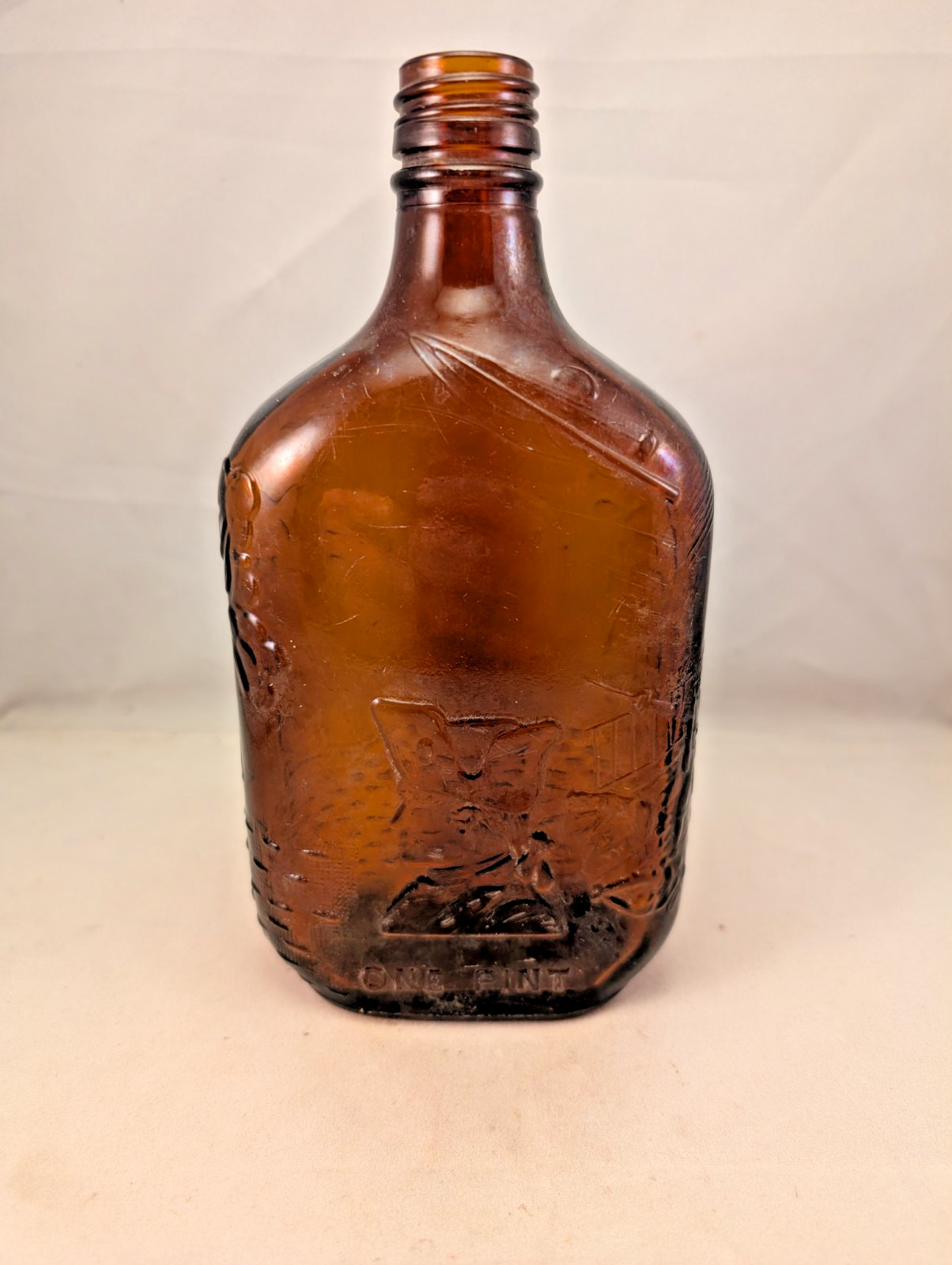 Beautiful Vtg Paul Jones Four Star Embossed Glass One Pint Whiskey Bottle Flask