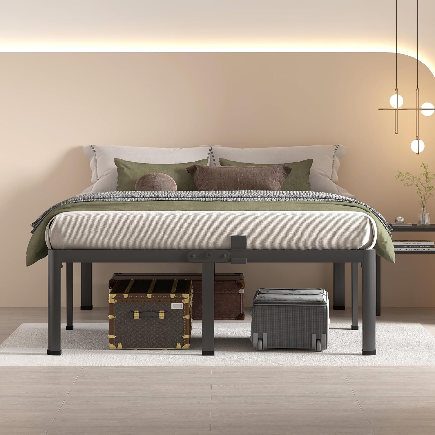 Sturdy 14-inch King Metal Bed Frame with Rounded Corners & No Box Spring Needed