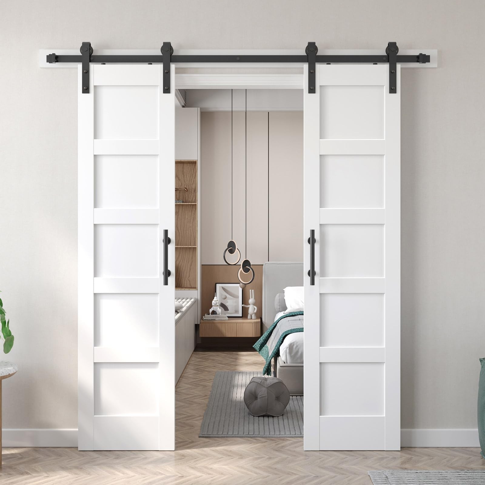 Fredbeck Double 21inx84in White Barn Door and 7FT 21x84 double doors,
