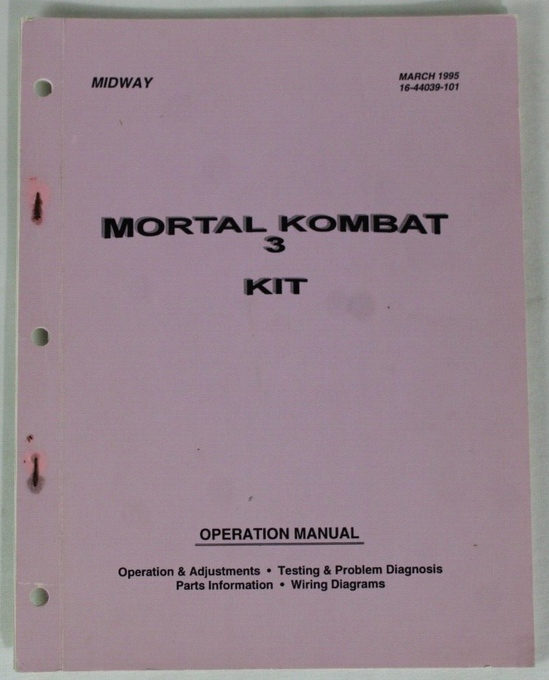 Midway Mortal Kombat 3 Kit Arcade Game Operation Manual