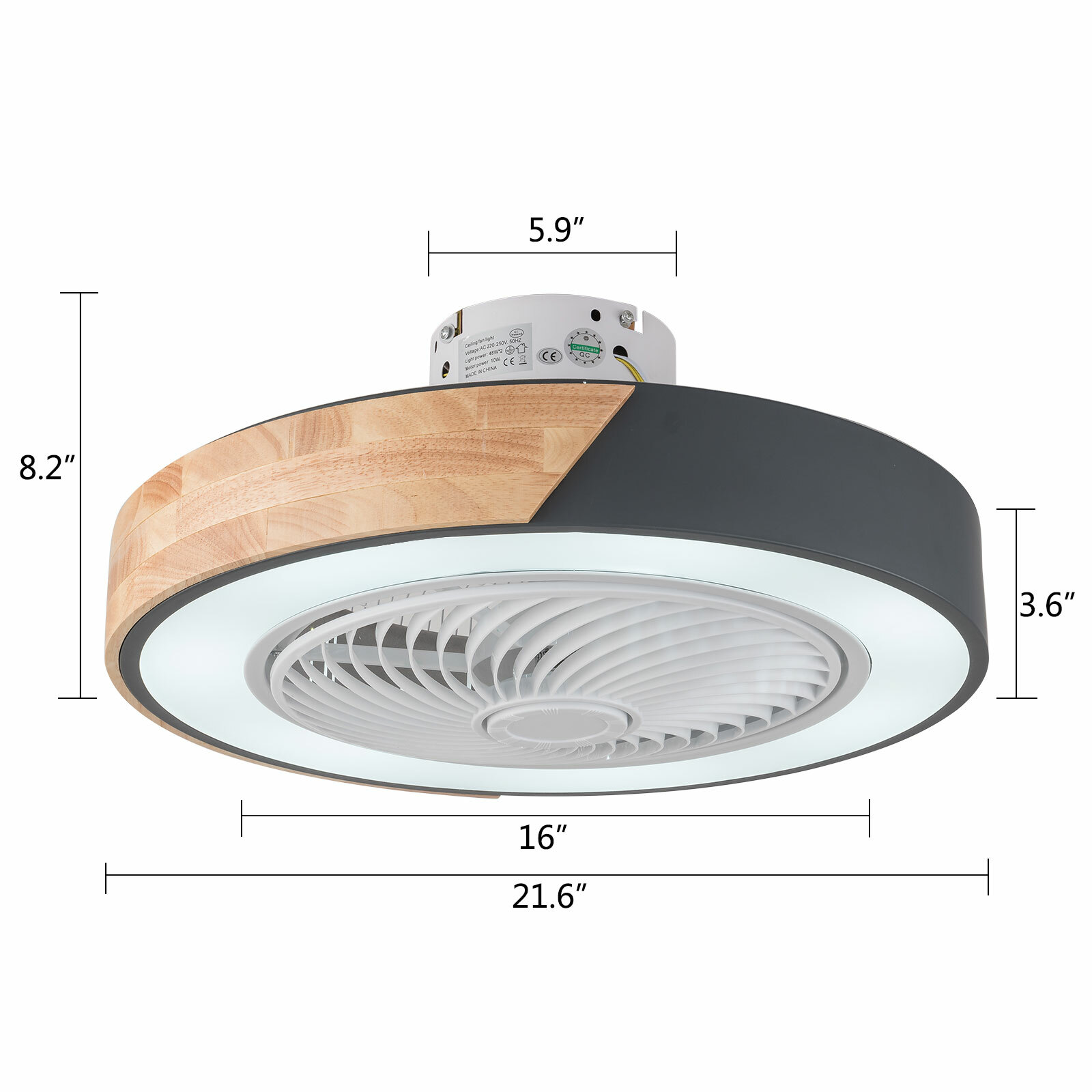22'' Modern Ceiling Fan with Remote Dimmable LED Light Flush Mount Chandelier