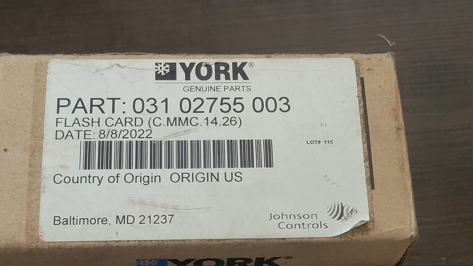 York 031-02755-003 FLASH Card YCAL (C.MMC.14.26) EXT RANGE MMHP Date Code 2022