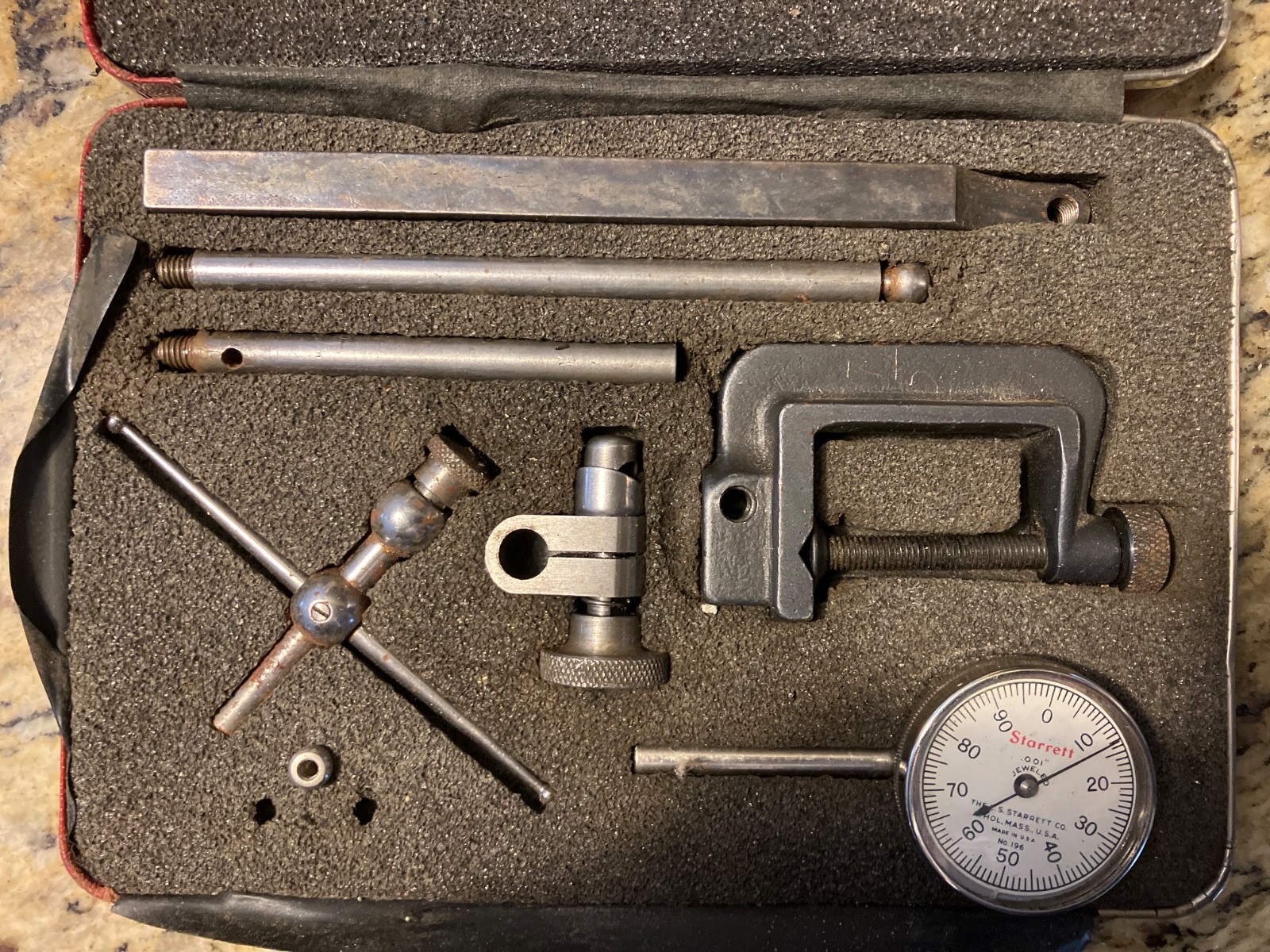 Starrett 196 Universal Back Plunger Dial Indicator Gauge Set Box