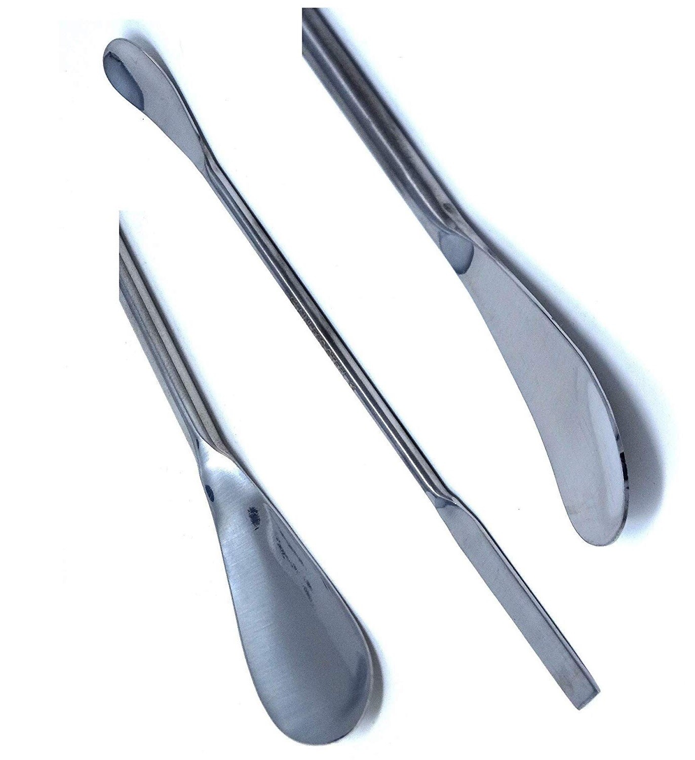Square&Flat Spoon End 7" Double Ended Stainless Steel Lab Spatula Sampler 4/Pack