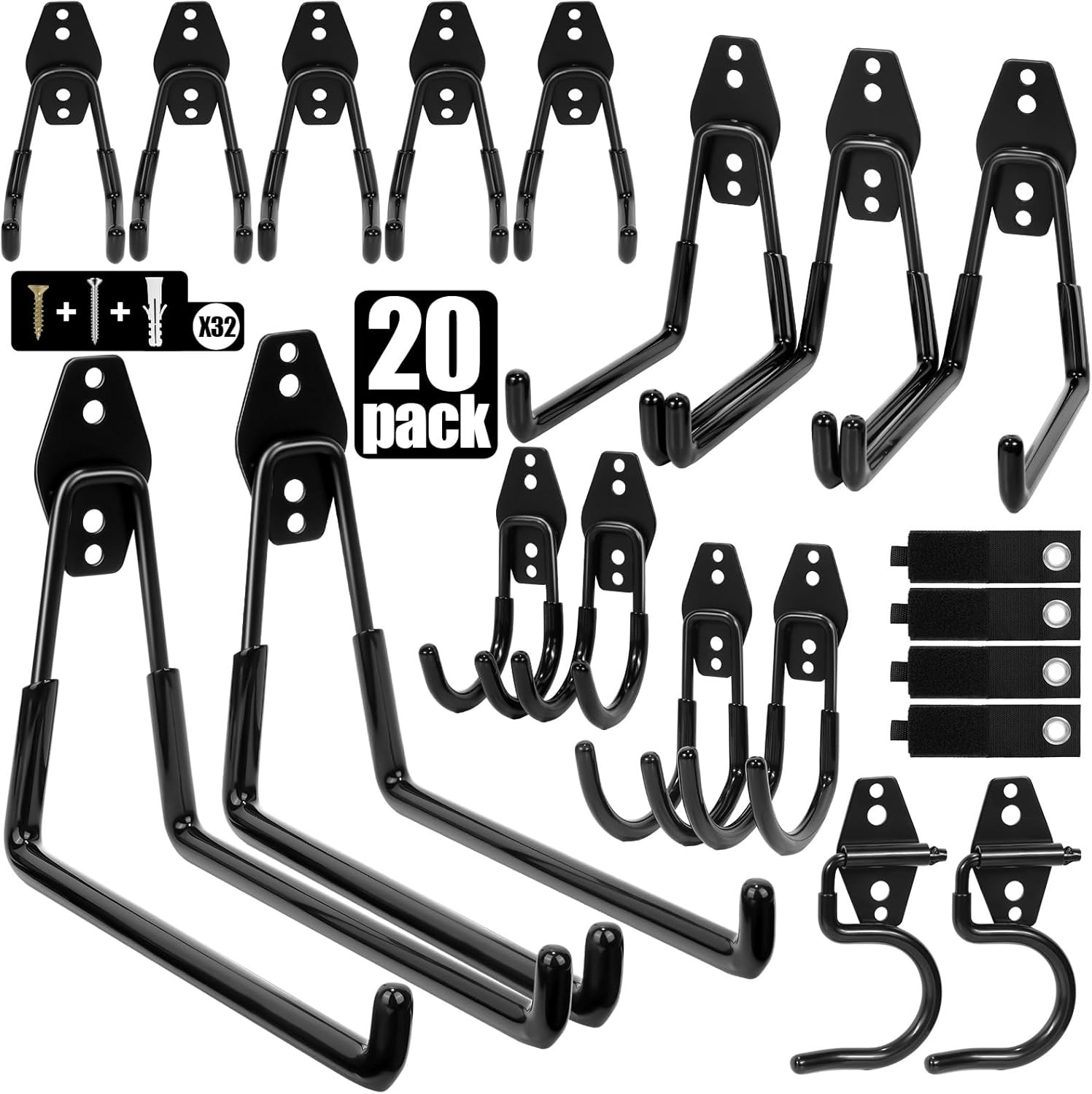 20 Pcs Heavy Duty Garage Hooks – Wall for Hanging Black*20pcs