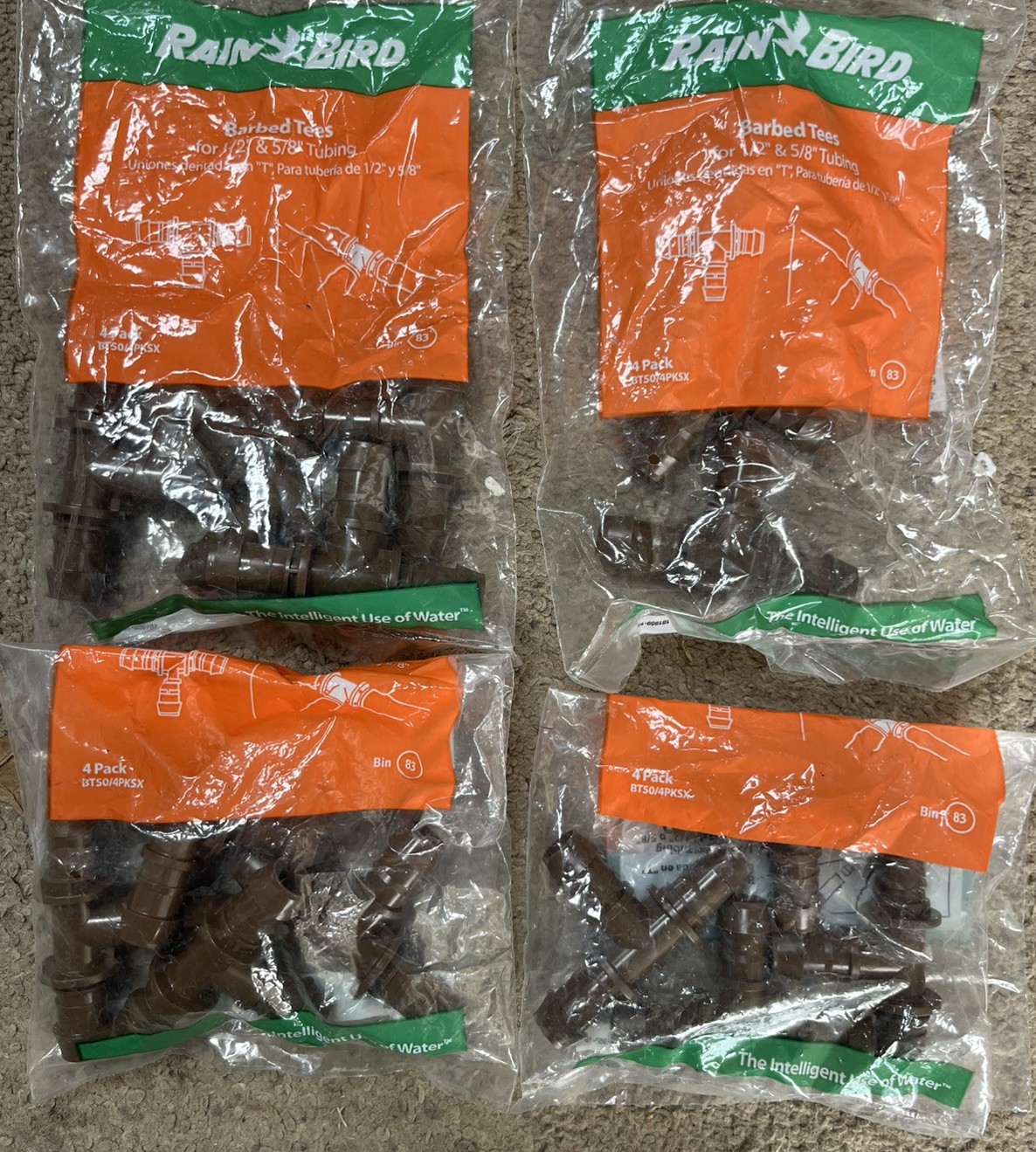 4x Rain Bird BT50/4PKS Barbed Tees for 1/2” & 5/8” Drip Irrigation Tubing