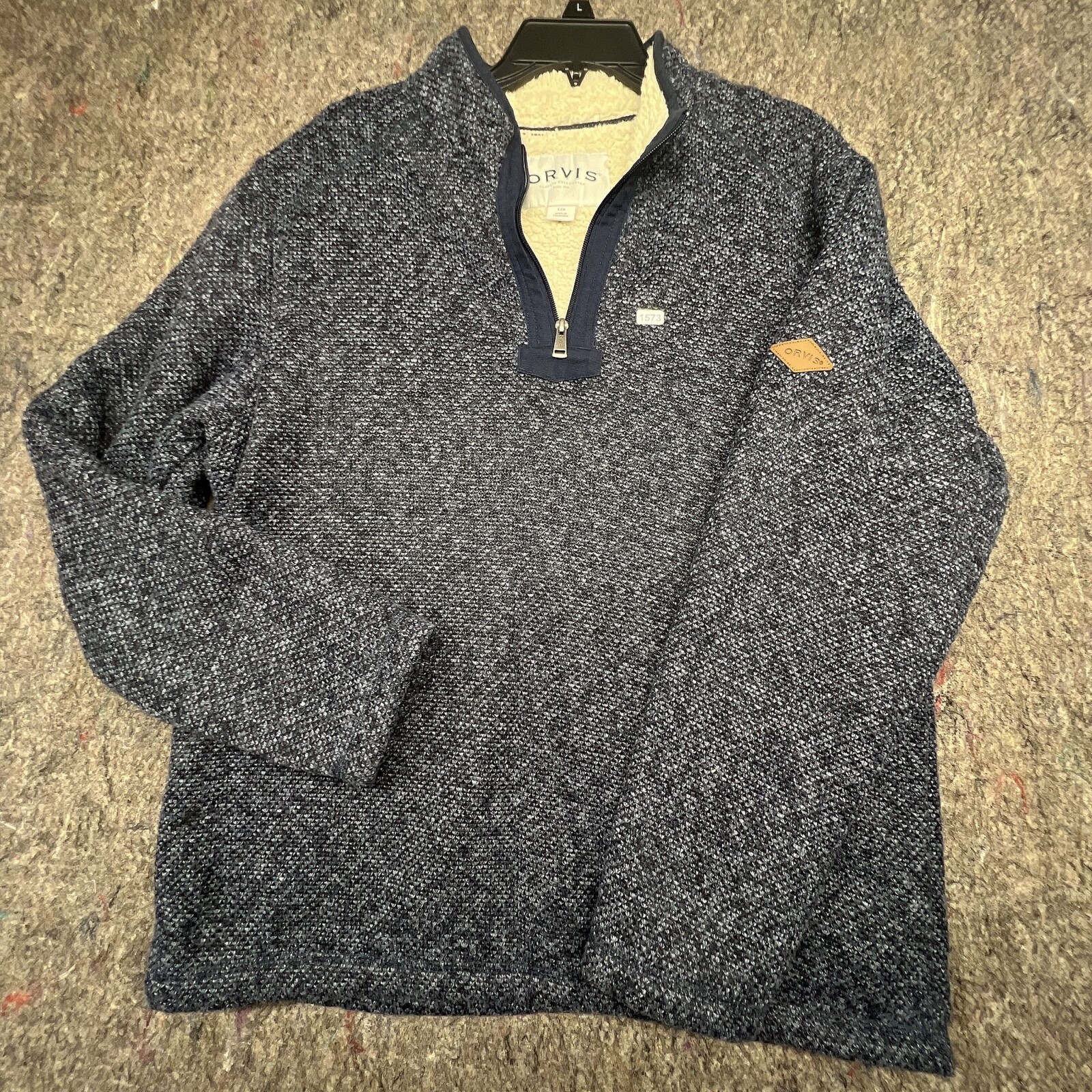 Orvis Mens Sweater Classic Collection Pullover 1/4 Zip Sherpa Knit Blue Large