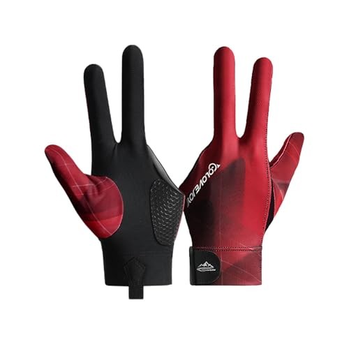 Red 3 Finger Pool Gloves for Left Hand - Billiards - Red