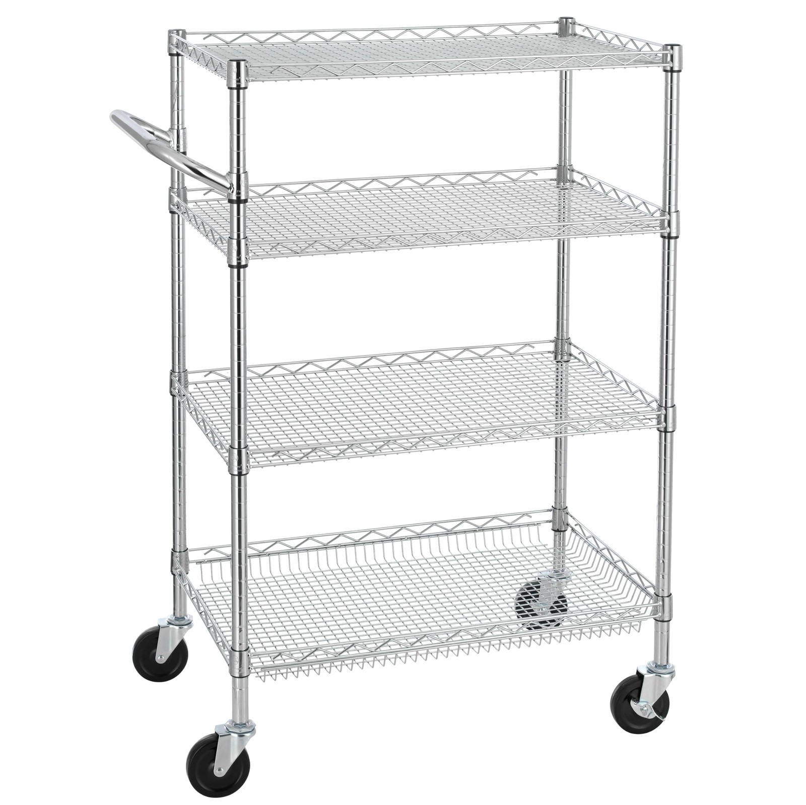 4 Tier Heavy Duty Rolling Utility Cart w/Handle 18inD x 30inW NSF Chrome