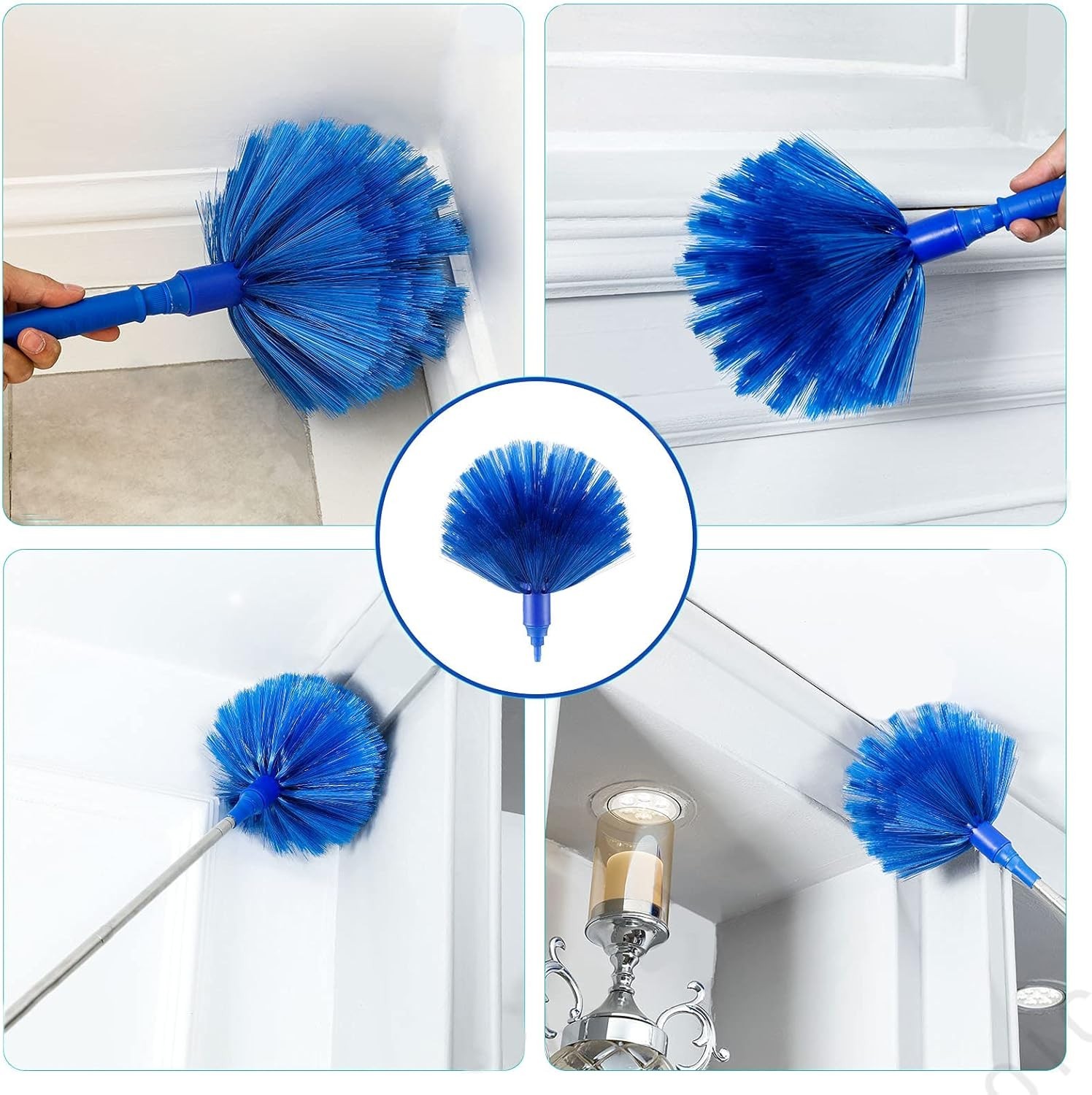 Professional Cleaning Microfiber Duster Set - Telescopic, Washable, 5 Color Blue