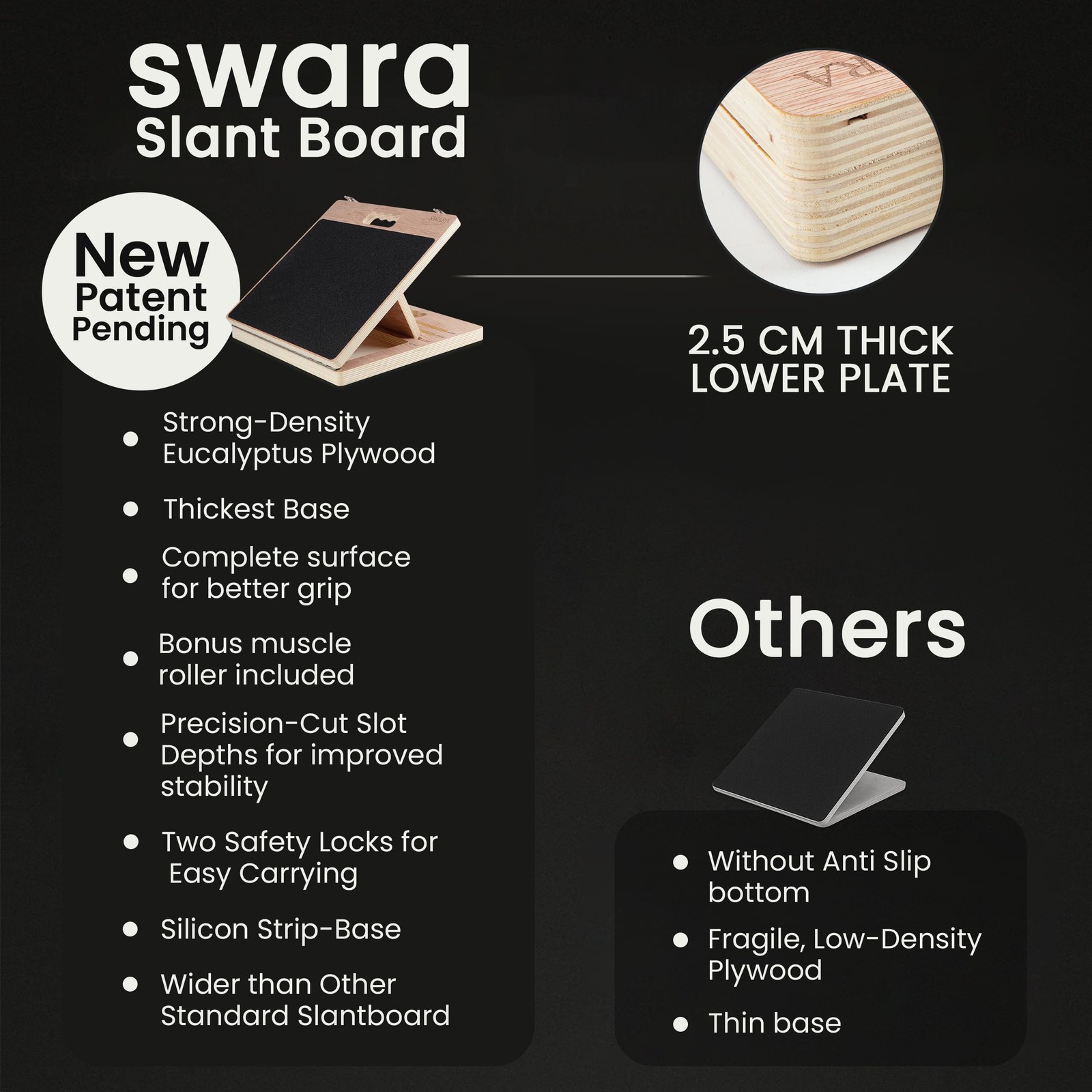 14″ Wide Professional Portable Eucalyptus Slant Board, thicker bottom board, ...