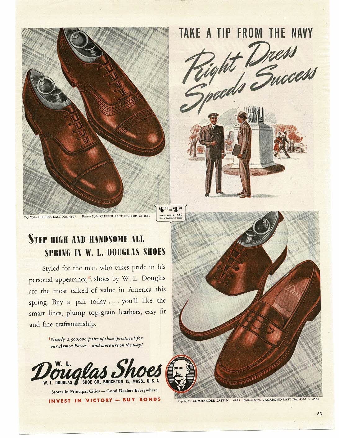1945 W.L. Douglas Shoes Men's Brogue Saddle Penny Loafer art Vintage Print Ad
