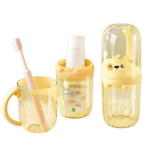 Toothbrush Travel Case for Kids with Detachable Handle, Portable Cute Yellow