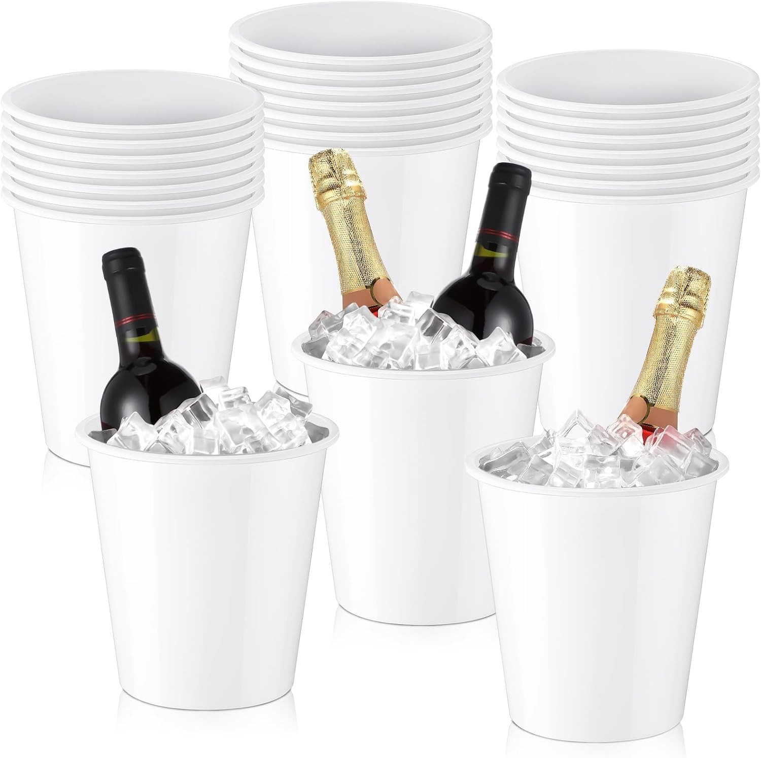 24-Pack Plastic Ice Bucket Set Party-Ready 3-Liter Capacity White
