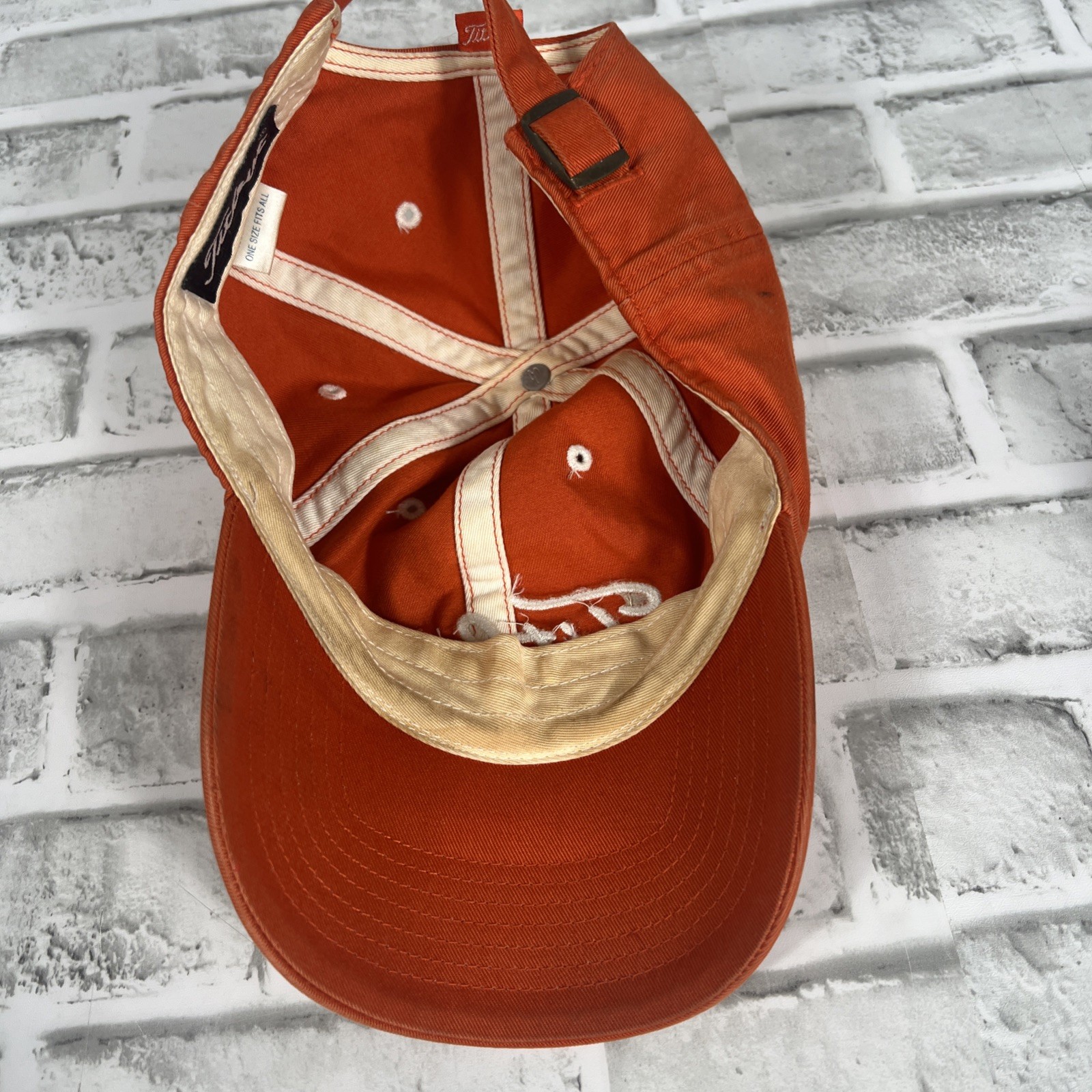 Titleist Since 1992 Script Embroidered on Orange Hat Adjustable Strap Buckle