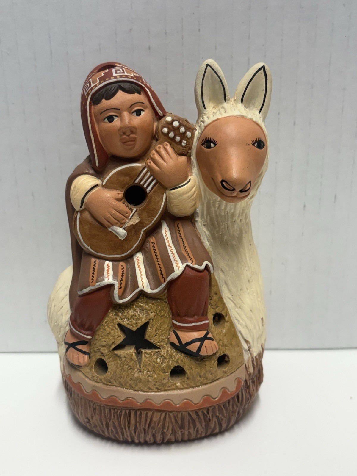 Peruvian Peru Folk Art Tea Light Holder Llama Artisan Clay Pottery 5.25"