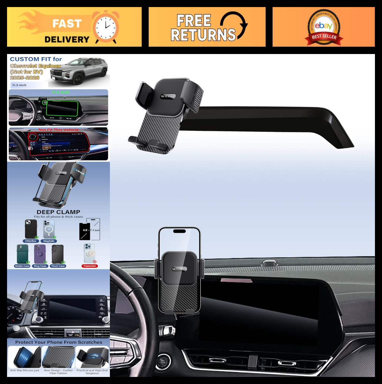 Car Phone Holder for Chevrolet Equinox 2025 2026 - 11.3" Screen Mount, Clip-On C