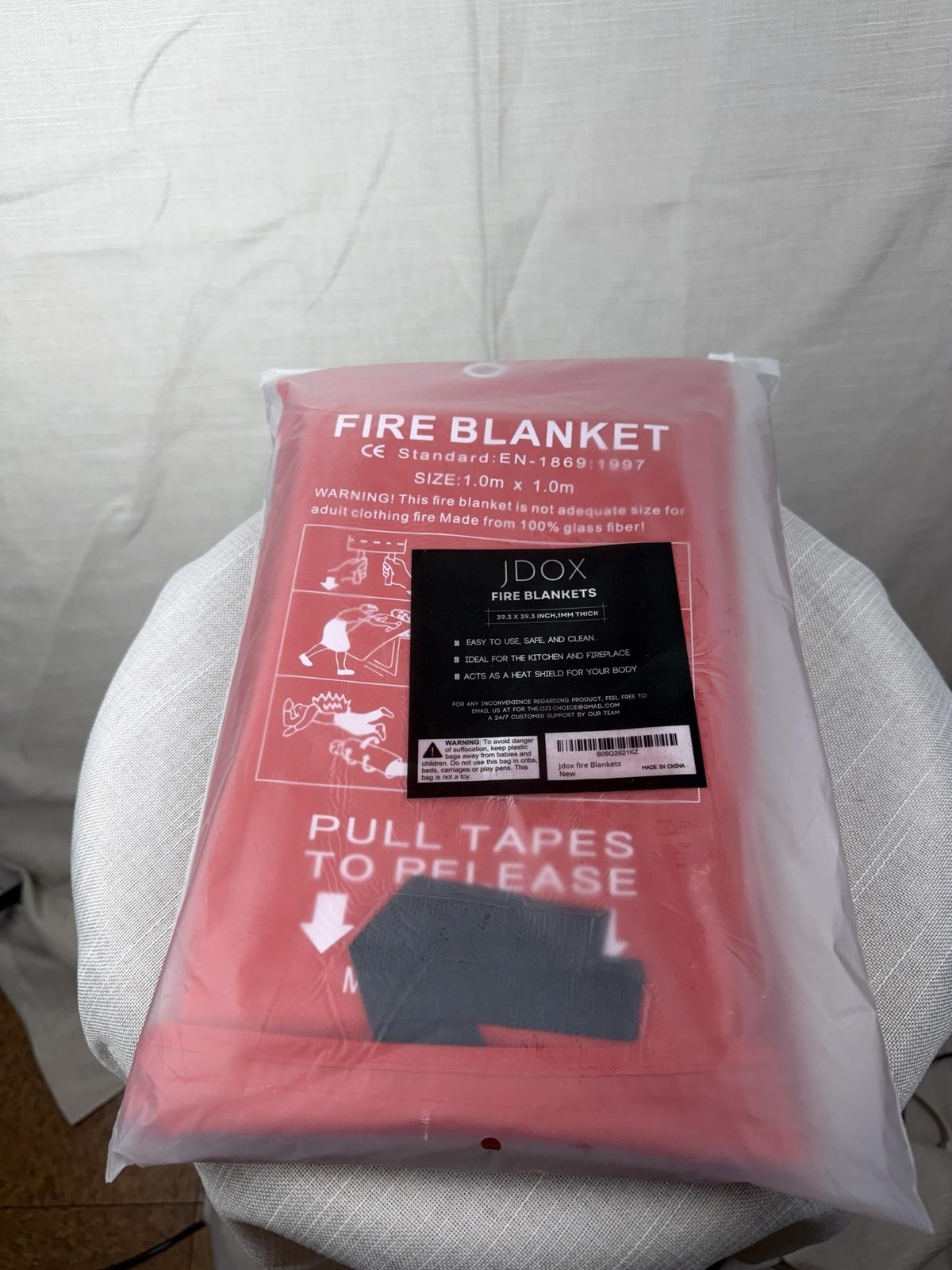 JDOX Fire Blanket Red 1m X 1m 39x39in Glass Fiber Emergency Safety Kitchen Home