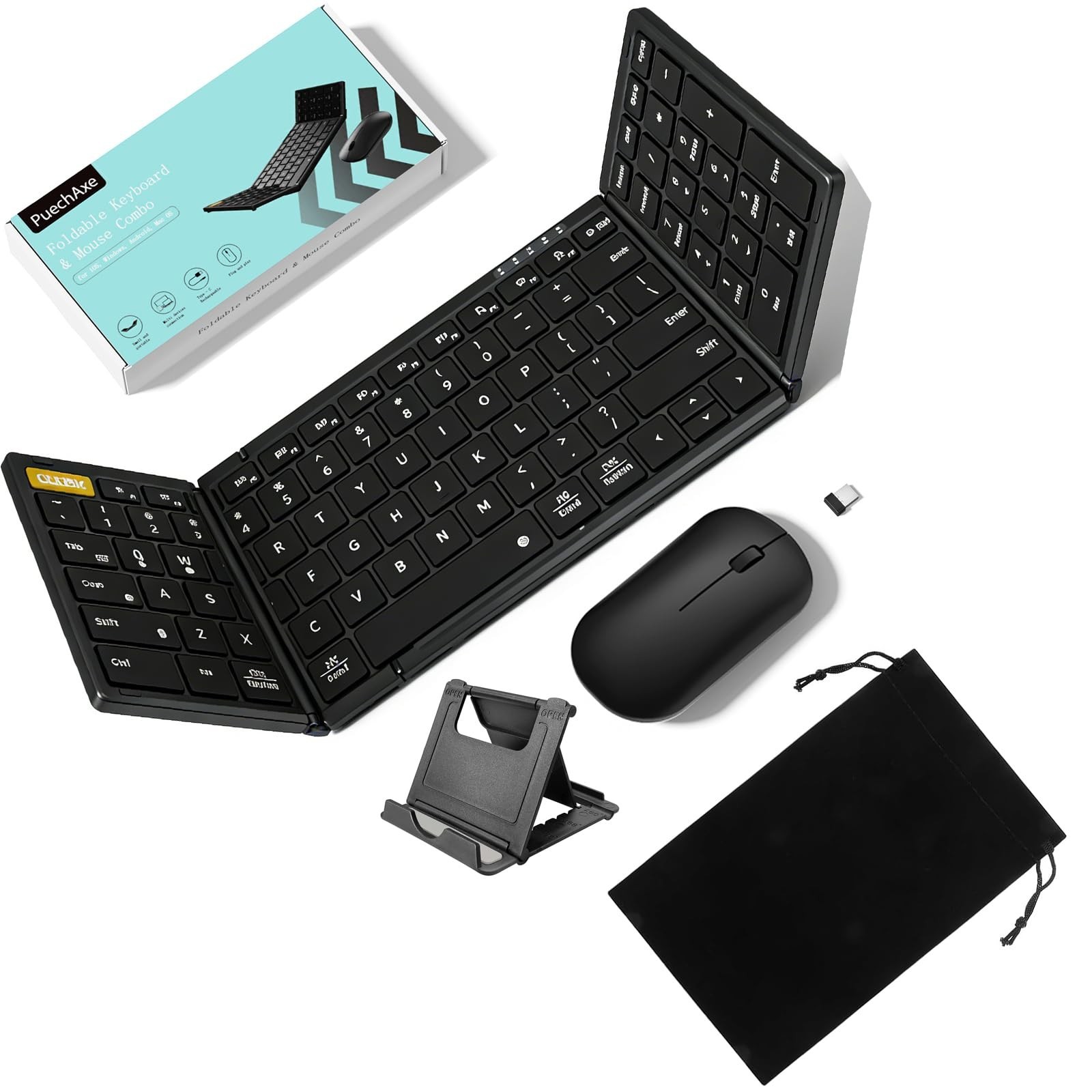 Foldable Keyboard and Mouse with Travel Bag, Full-Size Portable Folding Wirel...