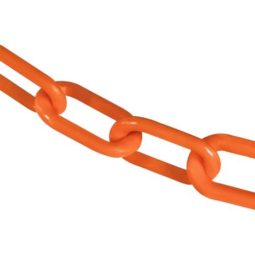 Plastic Barrier Chain, Safety Orange, 3-Inch Link Diameter, 25-Foot Length