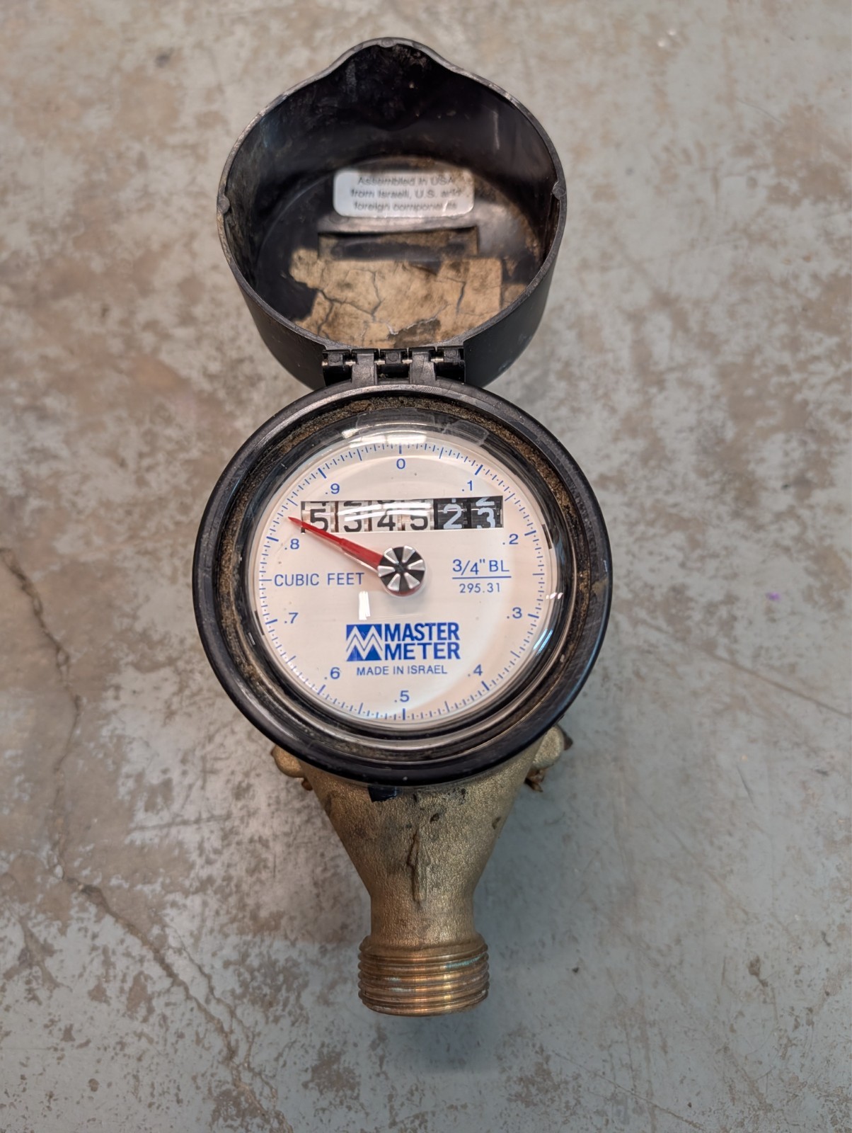 Master Meter bronze 3/4" water meter cubic feet CF used take out tested BL06