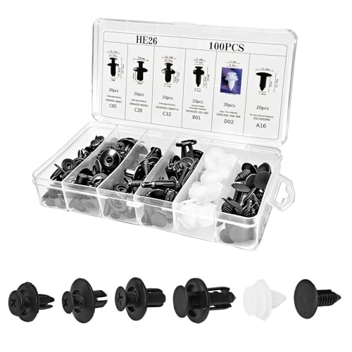 100 PCS Car Bumper Retainer Clips, 6 Size Push-in Vehicle Body Trim Fixed Clip