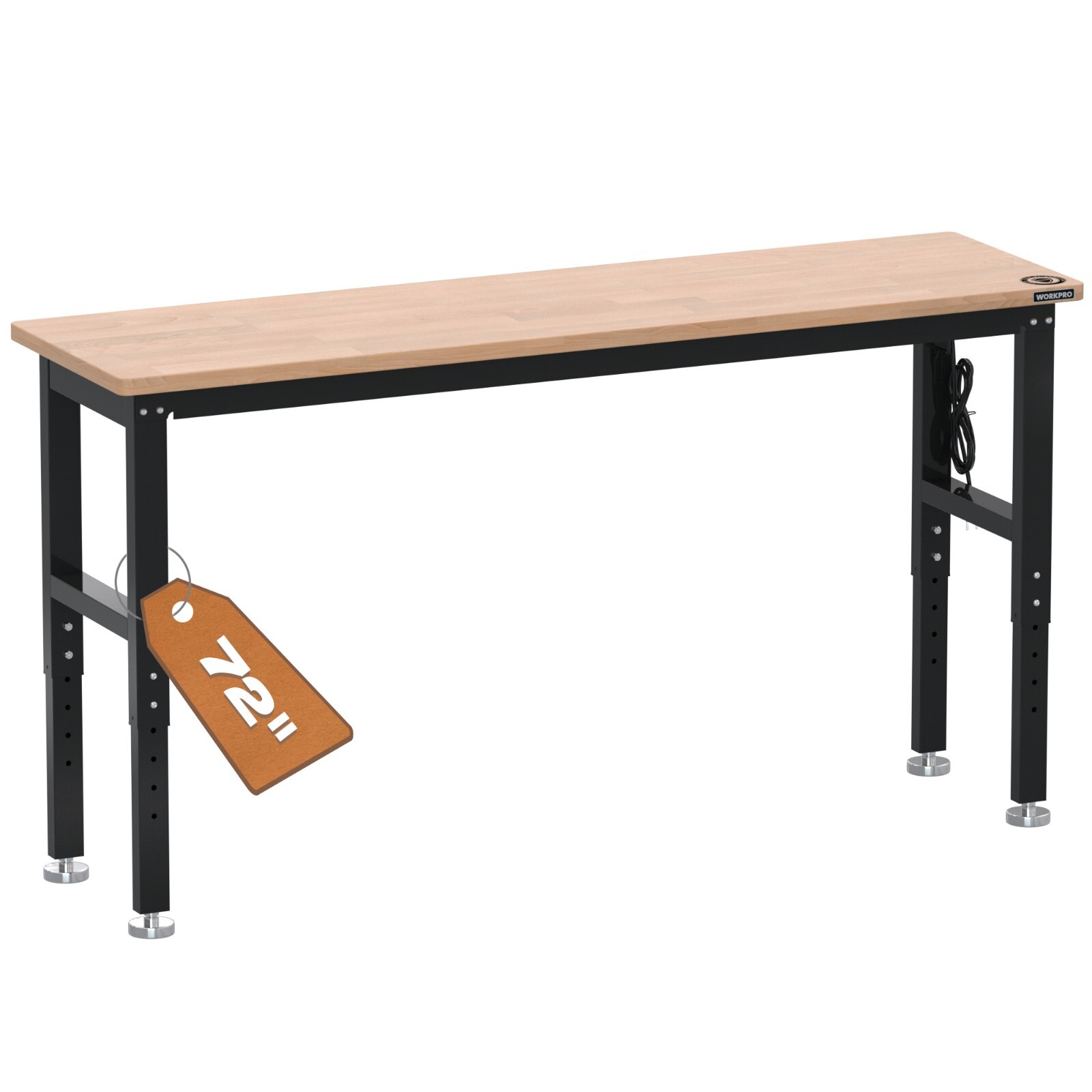 WORKPRO 72"/48''/60''Adjustable Workbench Rubber Wood Top Heavy-Duty Workstation