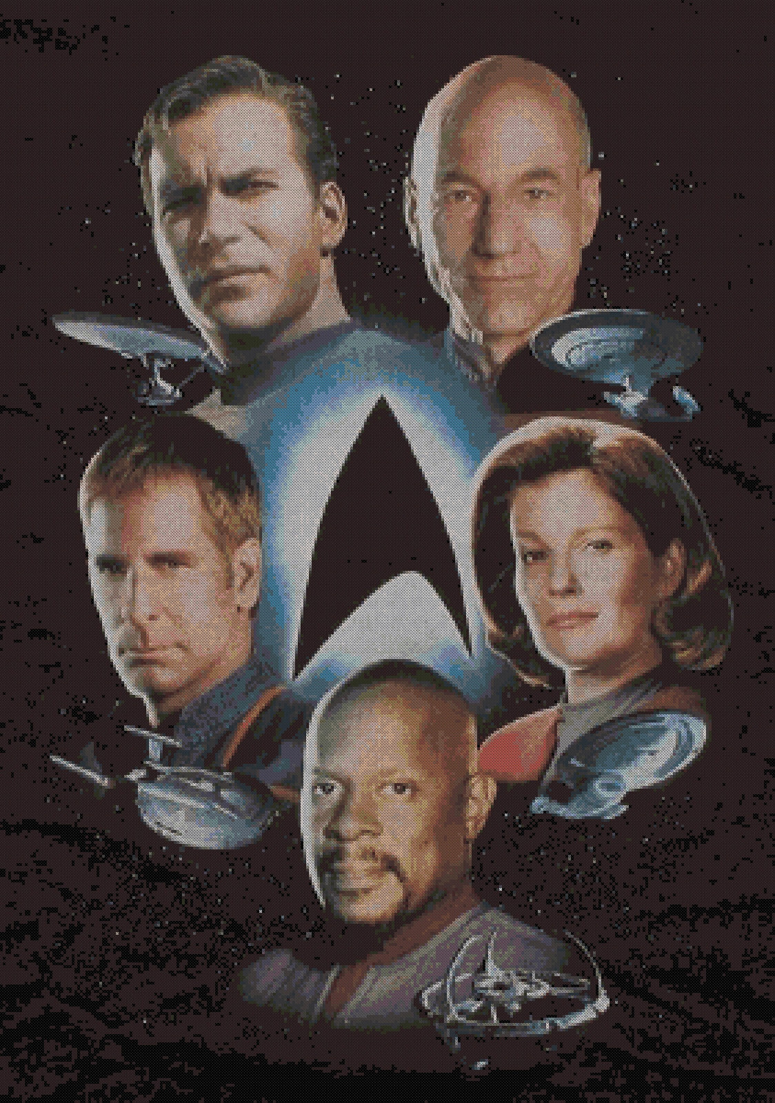 Captains of Star Trek Science Fiction Counted Cross Stitch Pattern Pixel Art