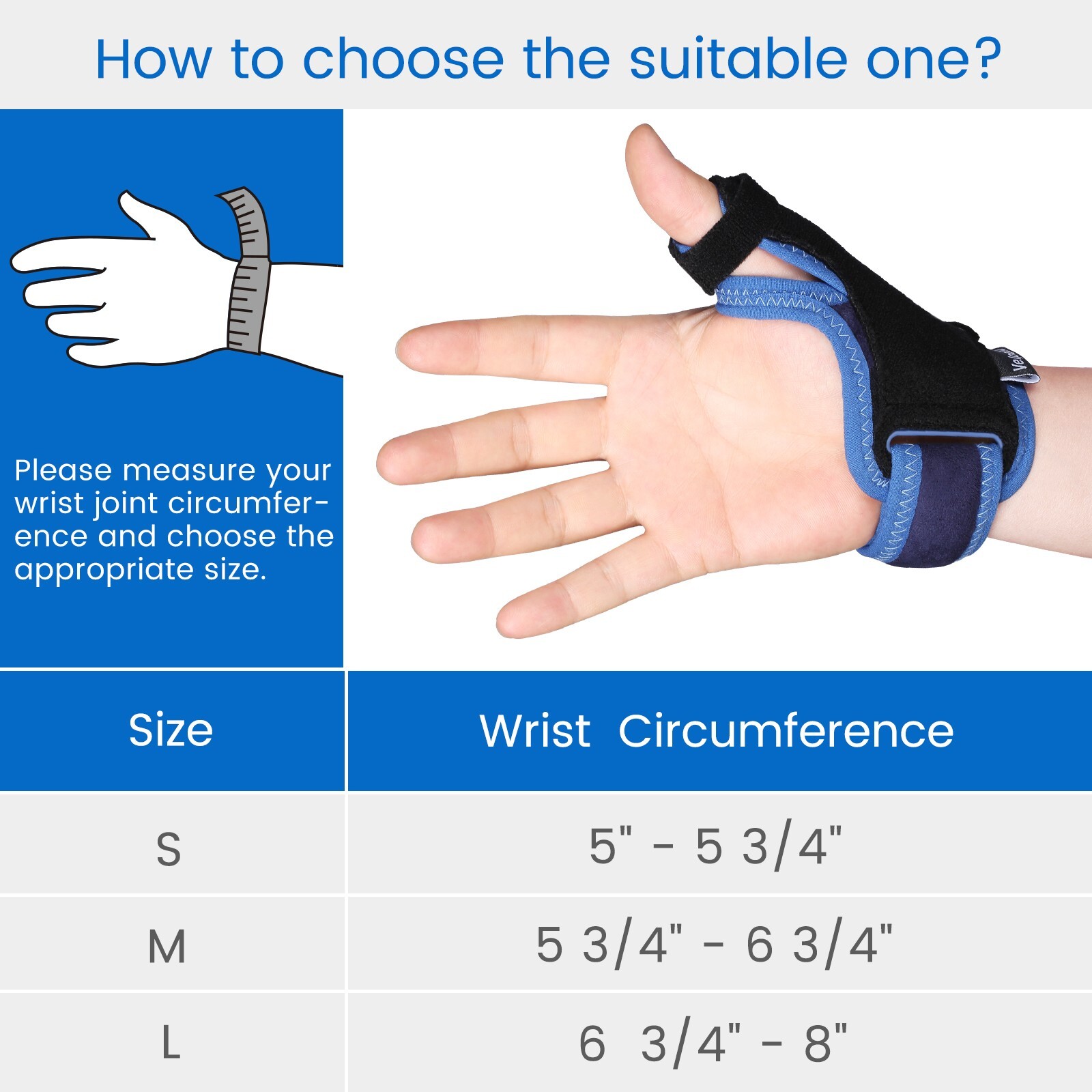 VELPEAU Thumb Wrist Support Brace CMC Joint Sprain Splint Arthritis Left Right