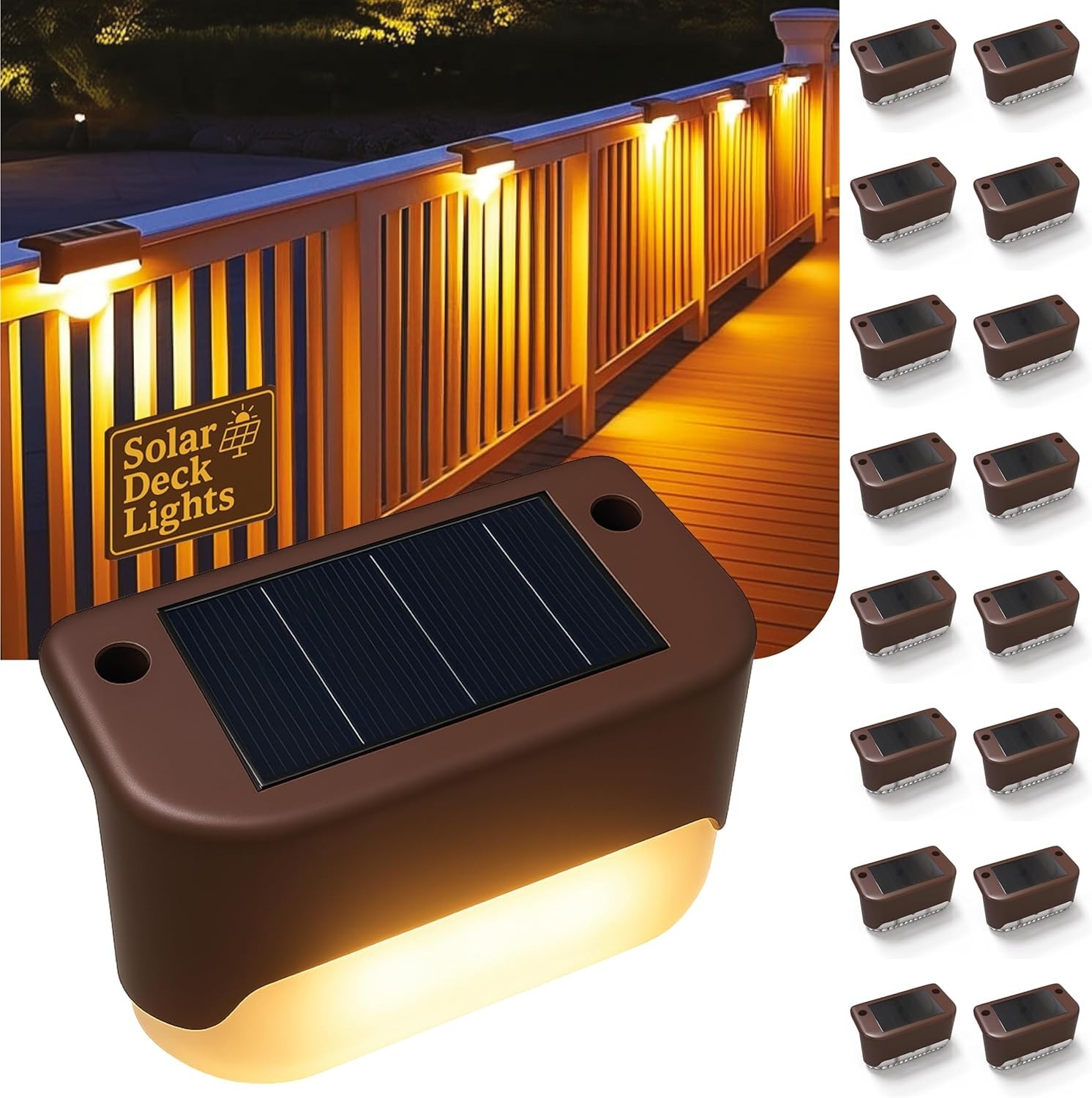 Solar Deck Lights Outdoor 16 Pack, Peel And Stick Deck Railing Lights, Long-l...
