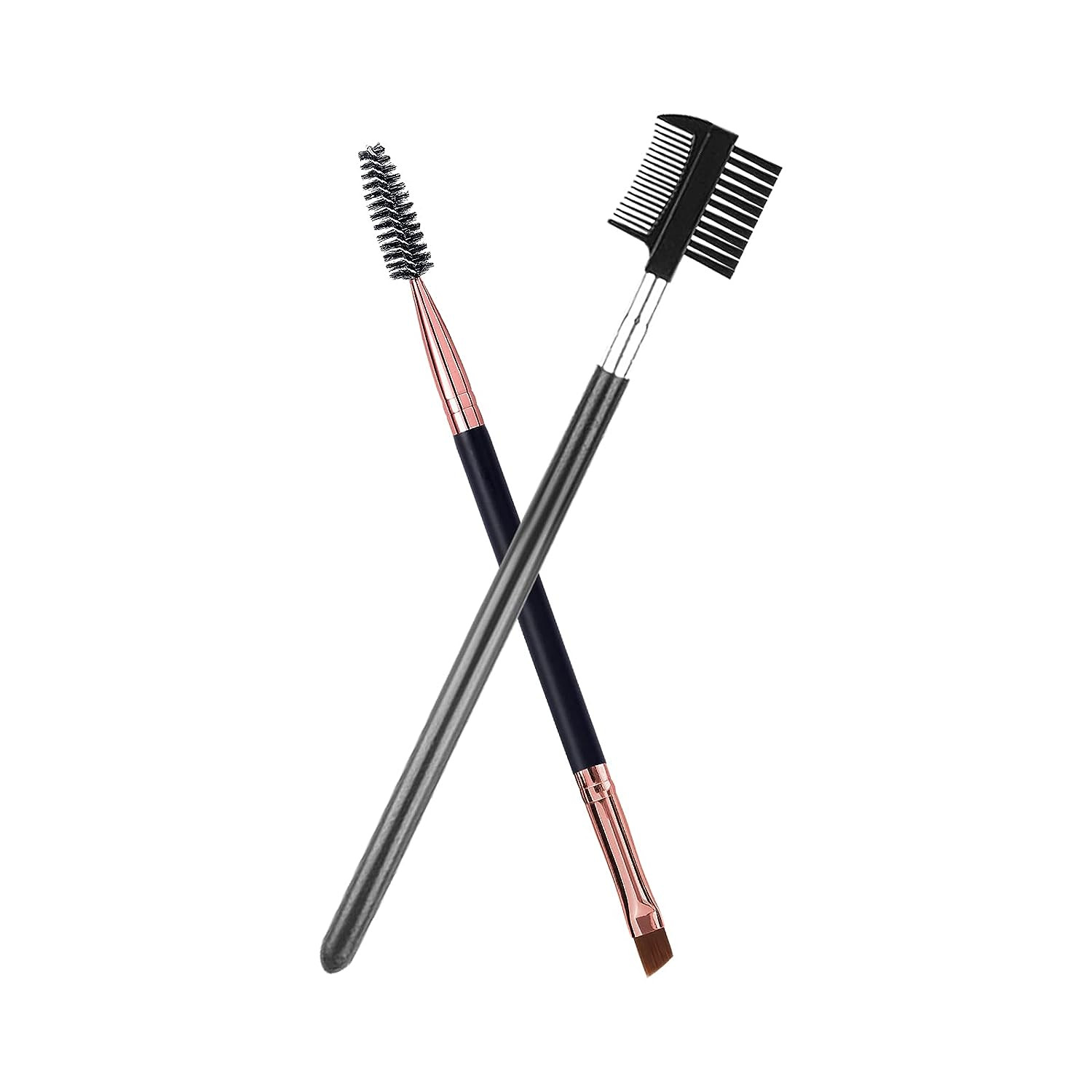 Duo Eyebrow Brush & Eyelash Comb Set Angled Brow Spoolie for Makeup & Lash Groom