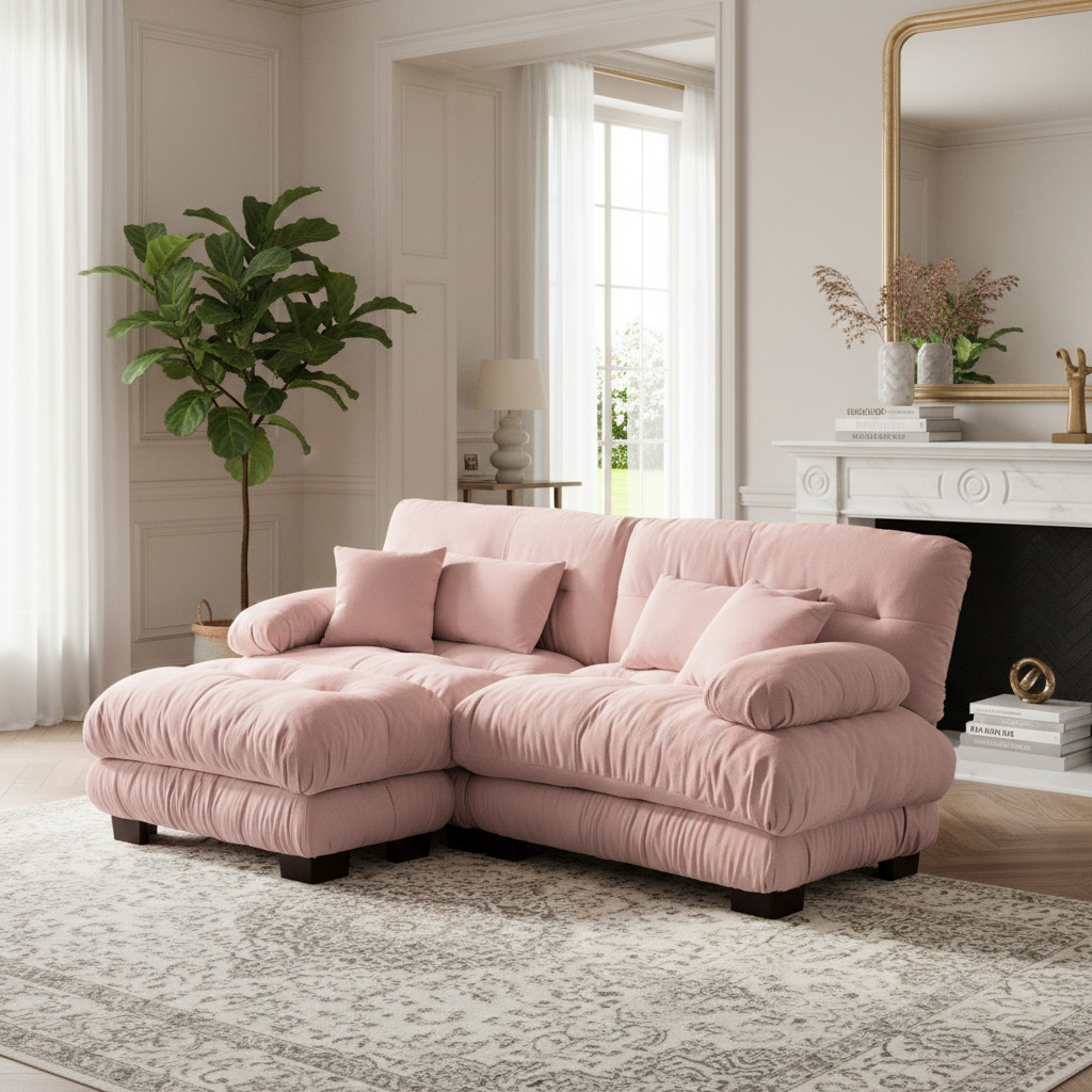 Monterey 94” Chenille Upholstered L-Shaped Modular Sectional Sofa with Ottoman