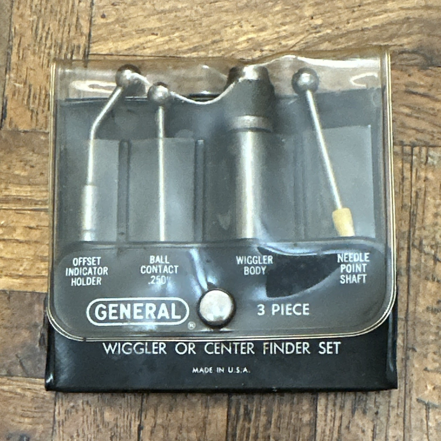 General 3 Piece Center Finder Wiggler Set w/ Holder, Ball Contact, Needle Point