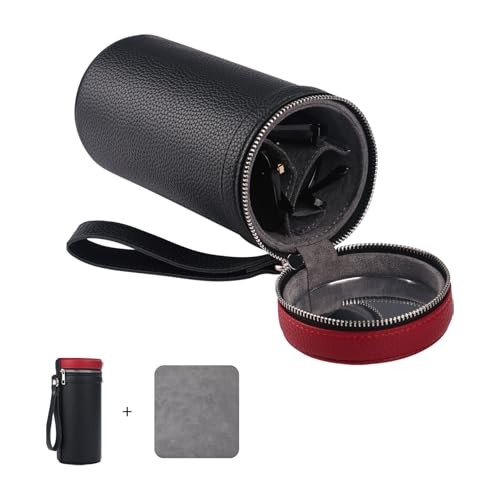 3 slots eyeglass case Leather sunglasses storage box, suitable for Black / Red