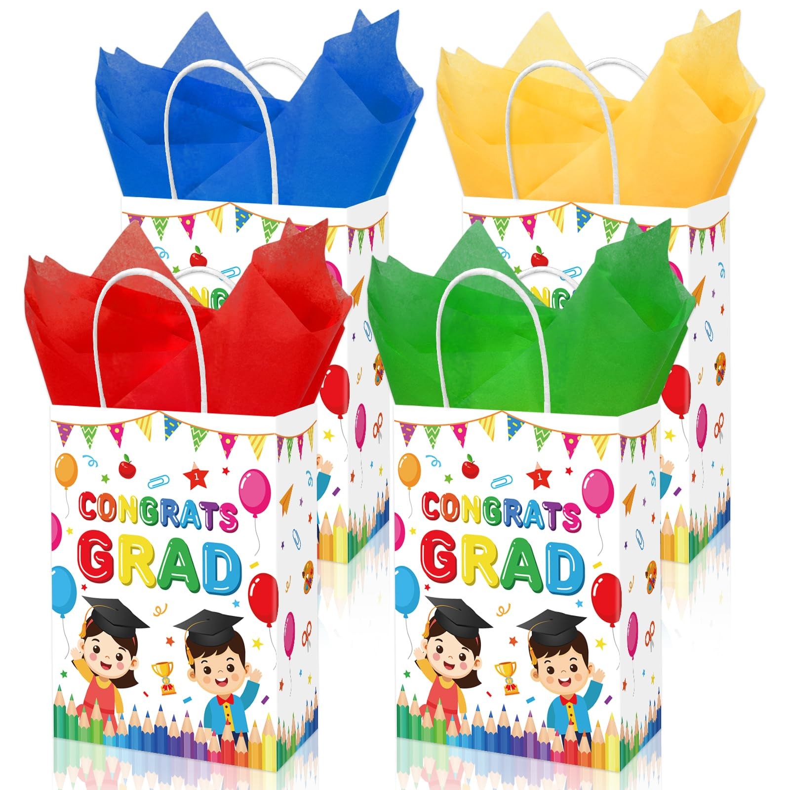 36Pcs Kindergarten Graduation Paper Bags with 40 Sheets Tissue Paper Cute Congra