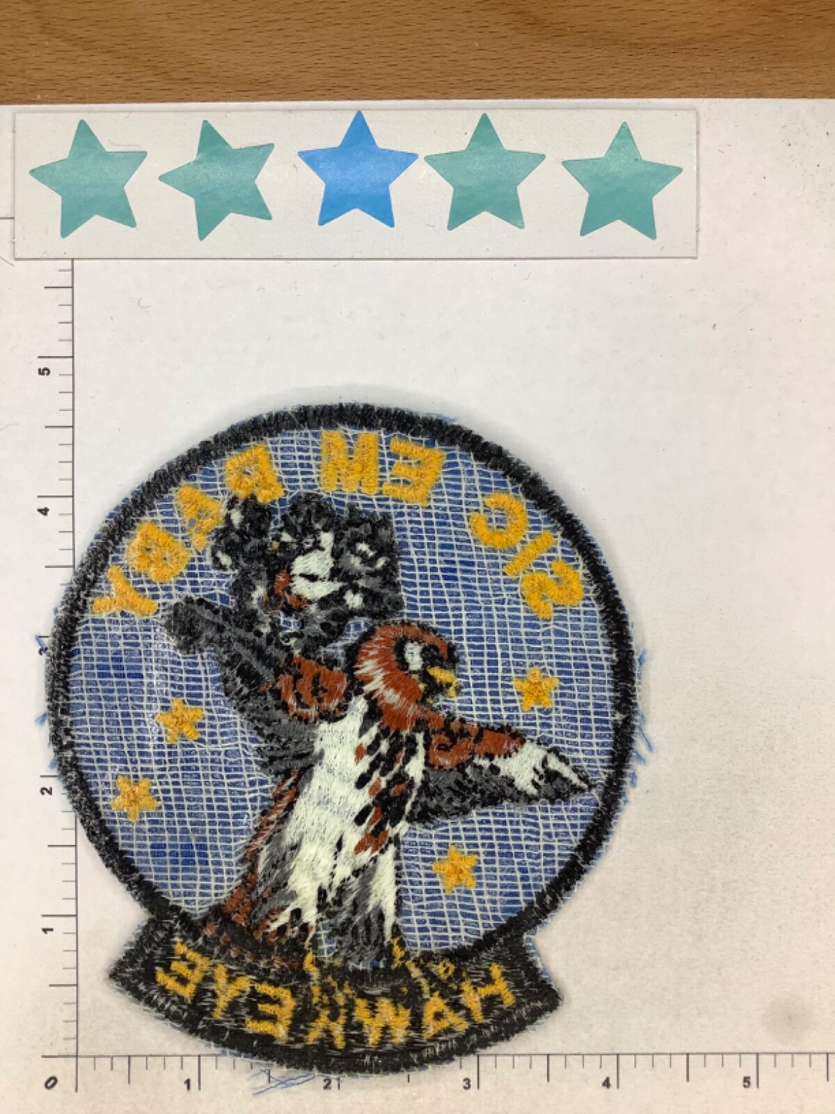 VINTAGE US NAVY SIC EM BABY HAWKEYE SQUADRON PATCH